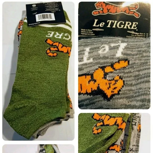 LE TIGRE 6 PACK MEN'S LOW CUT SOCKS TRAINING STYLE #TIGER SHOE SIZE 6-12 NWT - Picture 2 of 16